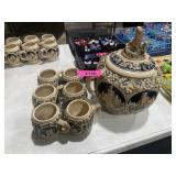 3L PUNCH BOWL AND 6 CUPS, GERMANY, CASTLE LID