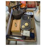 COPPER WATERING CAN, FLASKS, RADIO AND MORE