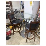 36' GLASS TOP TABLE WITH 2 ROTATING STOOLS