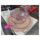 FROSTED PINK DEPRESSION PLATTER AND PINK DISH