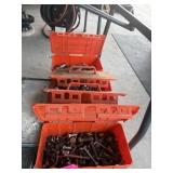 4 ORANGE BINS OF NUTS AND BOLTS