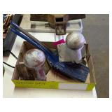 2 ANTIQUE BARN ROOF RIDGE BALLS AND COAL SHOVELS