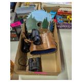 2 BINOCULARS AND OUTDOOR PAINTING ON SAW BLADE