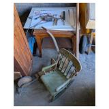 ANTIQUE KIDS SCOOTER AND WOODEN ROCKING CHAIR