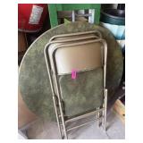 ROUND VINTAGE GREEN FOLDING TABLE WITH 3 CHAIRS
