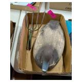 VINTAGE WOODEN DUCK DECOY AND SMALL FISH SPEAR