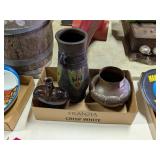 JAPANESE TOKANABE VASE, COPPER POT, & HEART GLASS