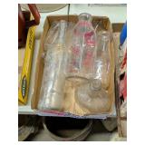 ANTIQUE GLASS BOTTLES AND MILK BOTTLE