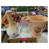 VINTAGE AUSTRIAN EWER, PAINTED VASE, AND GLASS JAR