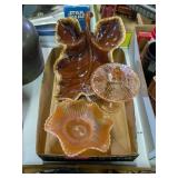 PINK DEPRESSION GLASS AND LEAF TRAY