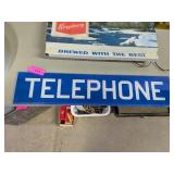 VINTAGE TELEPHONE GLASS SIGN