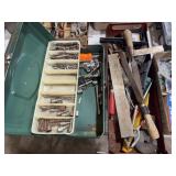 VINTAGE METAL TOOLBOX WITH BITS AND TRAY WITH MORE
