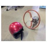 VINTAGE VOLLRATH STEERING WHEEL AND HELMET