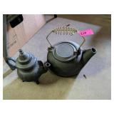 VINTAGE WOOD STOVE KETTLE AND CAST IRON TEAPOT