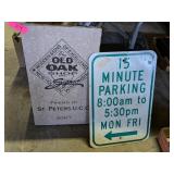 DECORATIVE STONE ENGRAVING AND 15 MIN PARKING SIGN