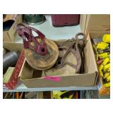 2 VINTAGE MALL WOODEN PULLEYS