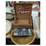 VINTAGE PALMAS CIGAR BOX, WOODEN BOWL &AVIATOR PIC