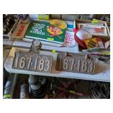 PAIR OF 1937 LICENSE PLATES WITH MOUNTING BRACKET