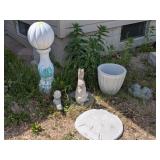 CONCRETE PLANTER, BUNNY, GAZING BALL & SQUIRREL