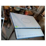 VINTAGE ENAMEL TOP 40' TABLE WITH PULL-OUT LEAVES