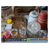 2 BOXES - ENAMEL COFFEE POT, COKE GLASS & MORE