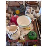 OWL PLANTER & COOKIE PLATTER & FIGURINES