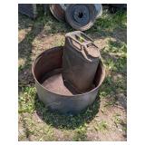 METAL JERRY CAN AND LARGE OIL PAN