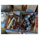 2 BOXES VINTAGE FLASHLIGHTS, APPLE PEELER & MORE