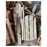 2 ANTIQUE SLEDS & PAIR OF METAL SKIS
