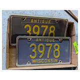 MATCHING ANTIQUE CAR COLLECTOR PLATES WITH FRAME