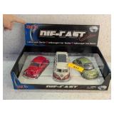 3 DIECAST VOLKSWAGENS - BEETLE, VAN, NEW BEETLE