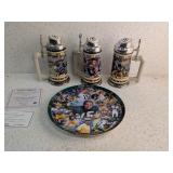3 - GREEN BAY PACKERS STEINS & PLATE