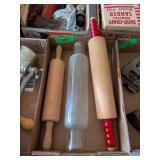 3 VINTAGE ROLLING PINS - ONE IS GLASS