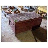 LARGE WOODEN TRUNK ON WHEELS