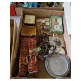 2 VINTAGE WRISTWATCHES, BELT BUCKLES, TRAVEL CLOCK