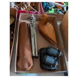 VINTAGE TRIPOD, BINOCULARS & WOODEN DUCK