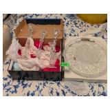 CRYSTAL CANDLESTICK HOLDERS & SERVING TRAYS