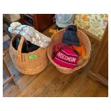 2 WICKER BASKETS OF GLOVES, HATS, SOCKS
