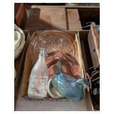 PINK DEPRESSION GLASS PLATTER & CARNIVAL GLASS