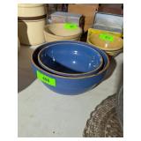 2 - MATCHING BLUE STONEWARE MIXING BOWLS