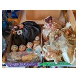 2 BOXES OF PORCELAIN FACE DOLLS & MORE