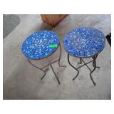 2 OUTDOOR BLUE MOSAIC TABLES