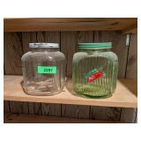 GREEN DEPRESSION GLASS FLOUR JAR