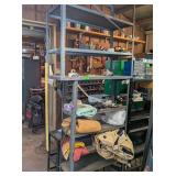 TALL METAL SHELF WITH CONTENTS