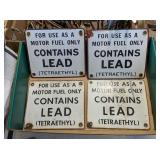 4 - VINTAGE GAS PUMP SIGNS, CONTAINS LEAD