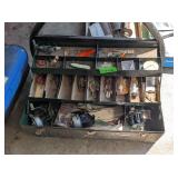 VINTAGE METAL TACKLE BOX WITH LURES