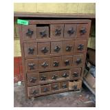25 DRAWER WOODEN ORGANIZER FULL OF PARTS