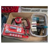 RATCHET, TAPE MEASURE, CLAMPS, NUTDRIVERS