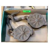 2 - ANTIQUE METAL PULLEYS