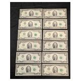 12 - $2 BILLS, VARIOUS YEARS